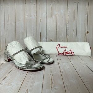 Christian Louboutin Simple Queenie Crystal-Trim Slide Sandals Silver Sz 36 / 6